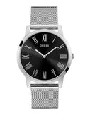 Guess Analog Black Dial Silver Mesh Bracelet Watch for Men - W1263G1