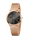 Calvin Klein Minimal Black Dial Rose Gold Mesh Bracelet Watch for Men - K3M21621