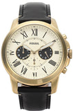 Fossil Grant Chronograph White Dial Black Leather Strap Watch for Men - FS5272