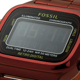 Fossil Retro Analog-Digital Black Dial Red Steel Strap Watch for Men - FS5897