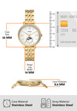 gold, stainless steel, 36mm case, with dimensions.