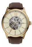 Fossil Flynn Mechanical Skeleton Beige Dial Brown Leather Strap Watch for Men - BQ2215