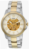 Fossil Grant Automatic Skeleton White Dial Two Tone Steel Strap Watch for Men - ME3112