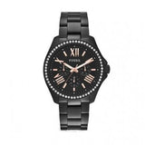 Fossil Cecile Multi Function Crystals Black Dial Black Steel Strap Watch for Women - AM4522