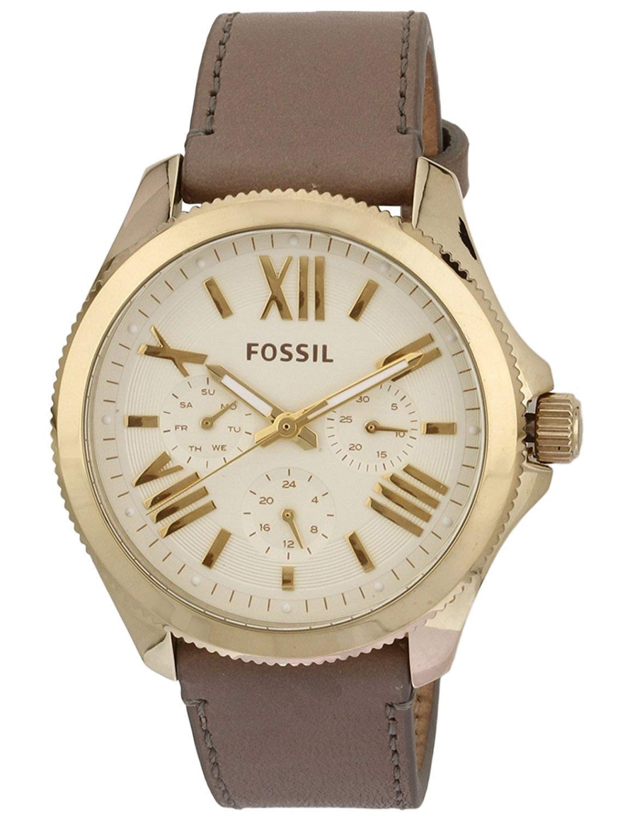 Fossil Cecile Champagne Dial Grey Leather Strap Watch for Women - AM4529