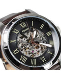 Fossil Grant Automatic Skeleton Black Dial Brown Leather Strap Watch for Men - ME3100