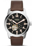 Fossil Pilot 54 Automatic Black Dial Brown Leather Strap Watch for Men - ME3118