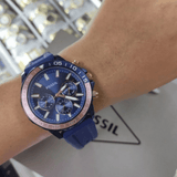 Fossil Bannon Multifunction Blue Dial Blue Silicone Strap Watch for Men - BQ2498