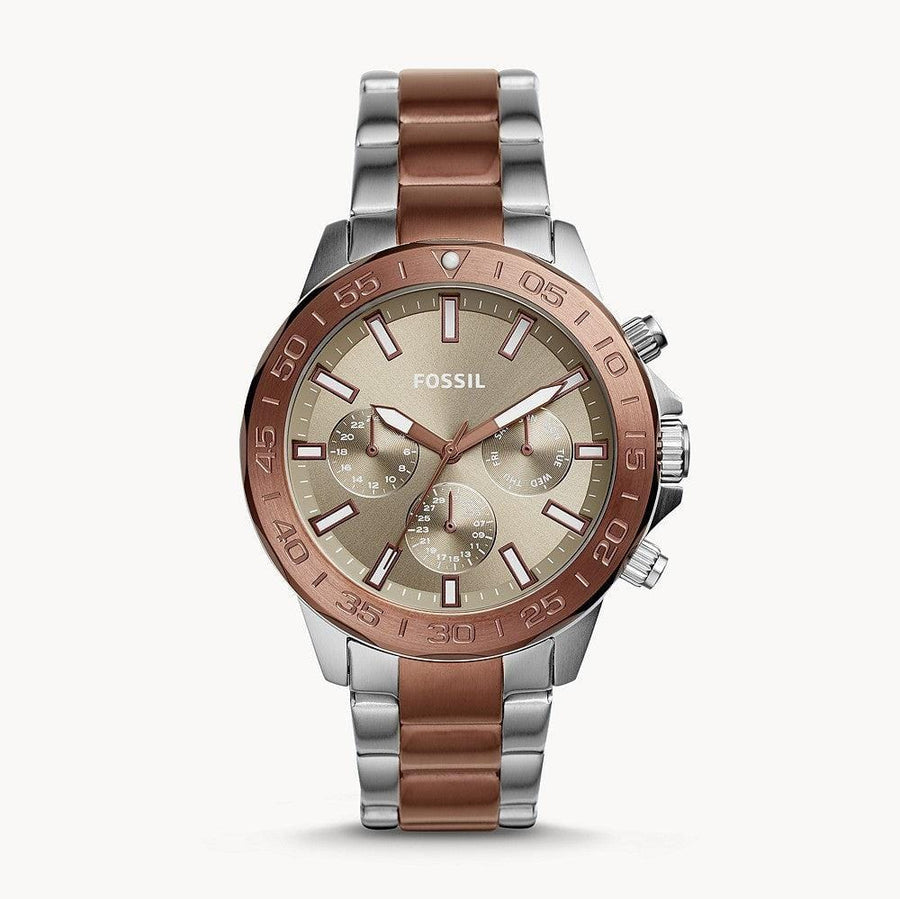 Fossil Bannon Multifunction Brown Dial Two Tone Steel Strap Watch for Men - BQ2502