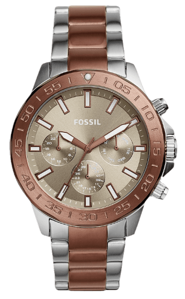 Fossil Bannon Multifunction Brown Dial Two Tone Steel Strap Watch for Men - BQ2502