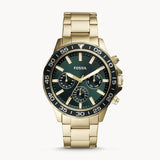 Fossil Bannon Multifunction Chronograph Green Dial Gold Steel Strap Watch for Men - BQ2493