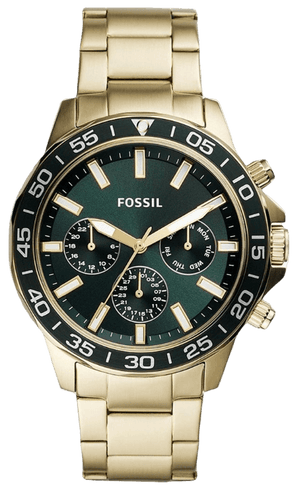Fossil Bannon Multifunction Chronograph Green Dial Gold Steel Strap Watch for Men - BQ2493