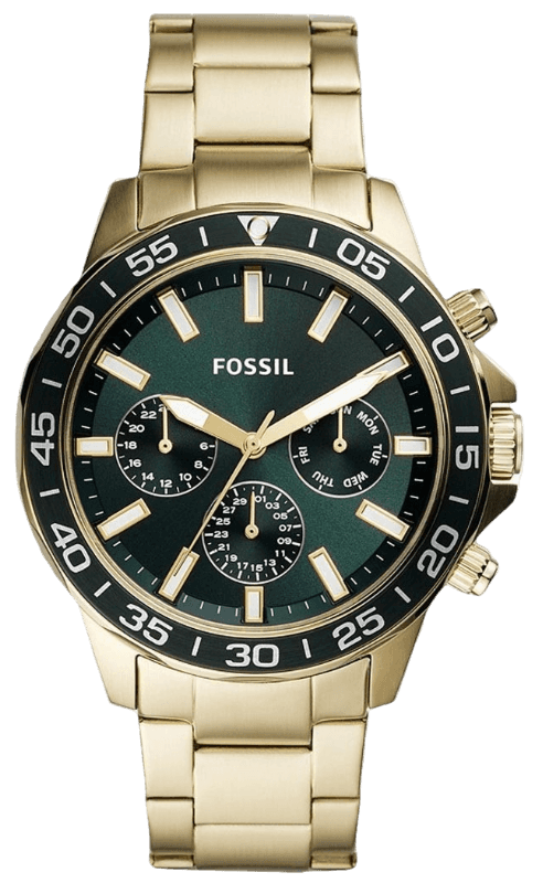 Fossil Bannon Multifunction Chronograph Green Dial Gold Steel Strap Watch for Men - BQ2493