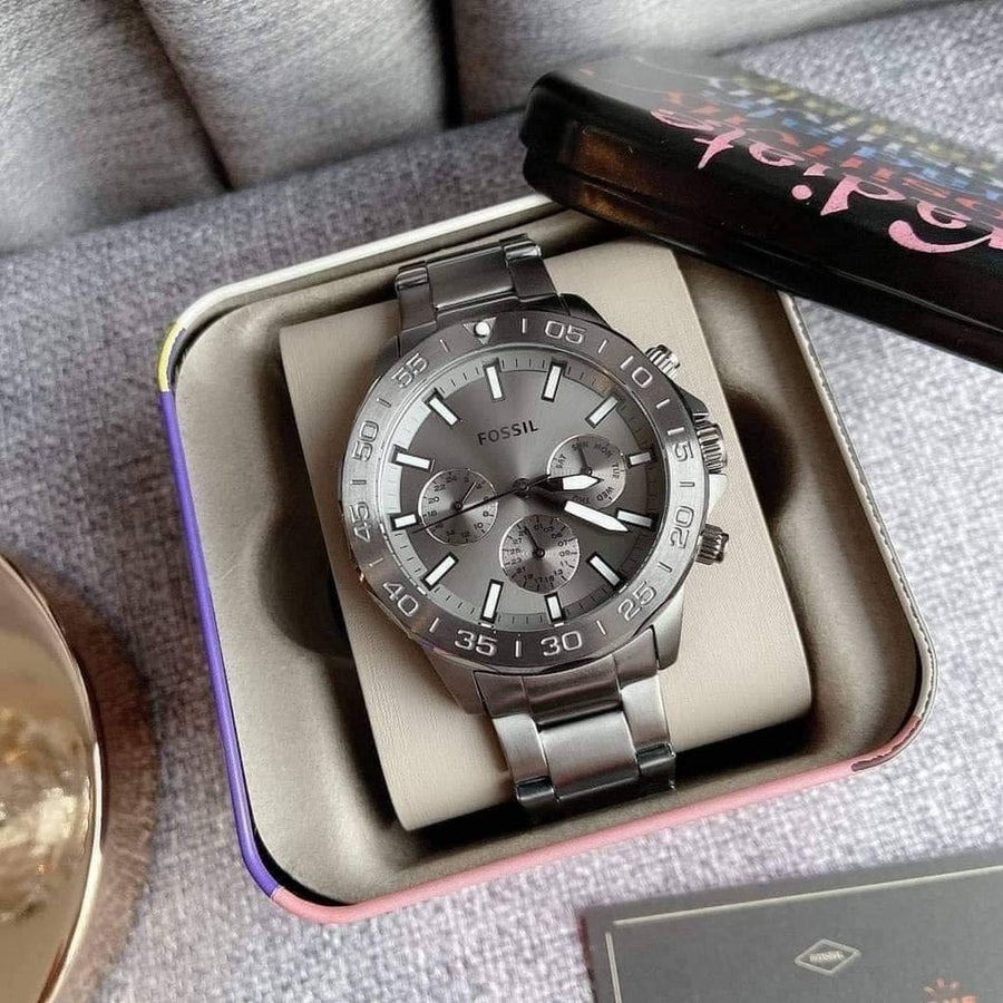 Fossil Bannon Multifunction Chronograph Grey Dial Grey Steel Strap Watch for Men - BQ2491