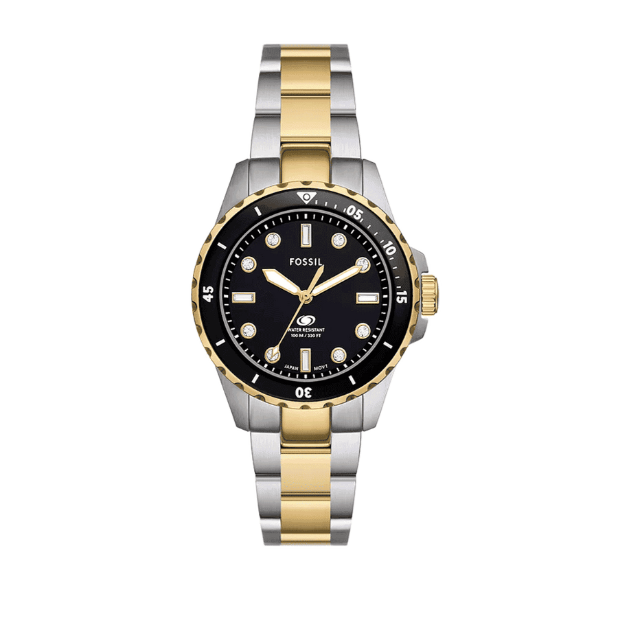Fossil Blue Dive Three Hand Black Dial Two Tone Steel Strap Watch For Women - ES5349