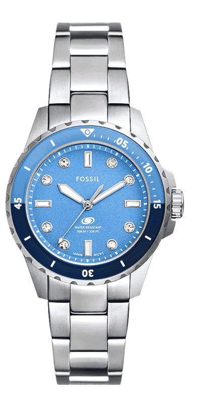 Fossil Blue Dive Three Hand Blue Dial Silver Steel Strap Watch For Women - ES5353