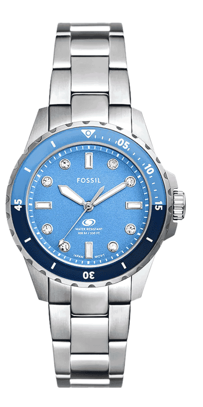 Fossil Blue Dive Three Hand Blue Dial Silver Steel Strap Watch For Women - ES5353