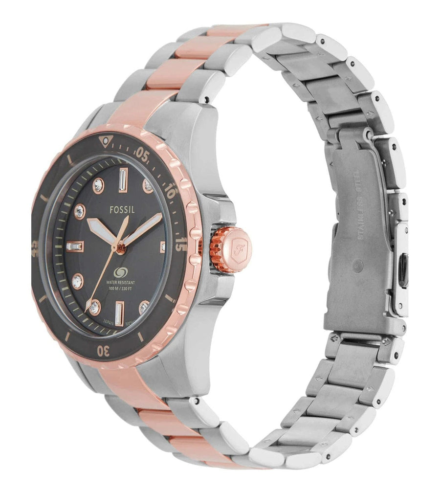 Fossil Blue Dive Three Hand Gray Dial Two Tone Steel Strap Watch For Women - ES5348