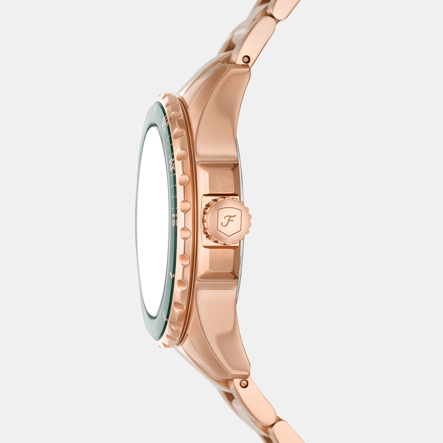 Fossil Blue Dive Three Hand Green Dial Rose Gold Steel Strap Watch For Women - ES5371