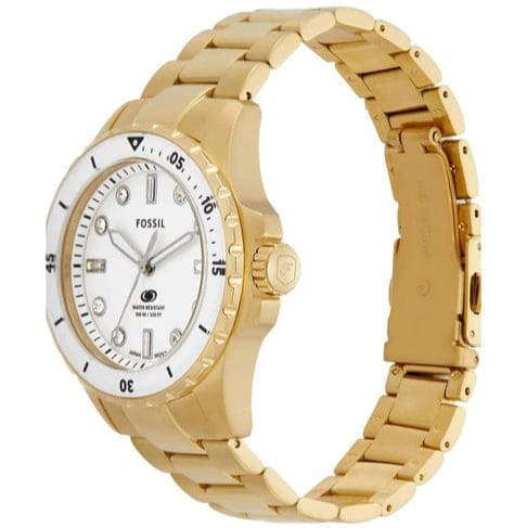 Fossil Blue Dive Three Hand White Dial Gold Steel Strap Watch For Women - ES5350