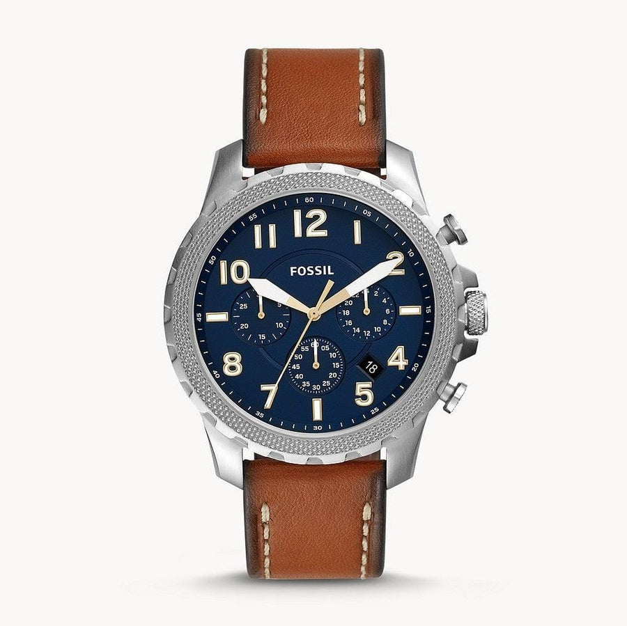 Fossil Bowman Chronograph Blue Dial Brown Leather Strap Watch for Men - FS5602