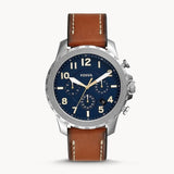 Fossil Bowman Chronograph Blue Dial Brown Leather Strap Watch for Men - FS5602