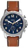 Fossil Bowman Chronograph Blue Dial Brown Leather Strap Watch for Men - FS5602