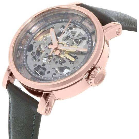 Fossil Boyfriend Automatic Skeleton Grey Dial Grey Leather Strap Watch for Women - ME3089