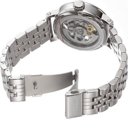 Fossil Boyfriend Automatic Skeleton Silver Dial Silver Steel Strap Watch for Women - ME3067
