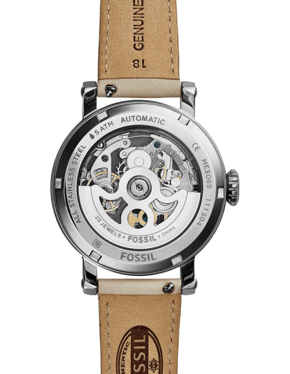 Fossil Boyfriend Automatic Skeleton Silver Dial White Leather Strap Watch for Women - ME3069