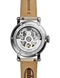 Fossil Boyfriend Automatic Skeleton Silver Dial White Leather Strap Watch for Women - ME3069