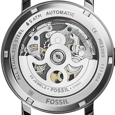 Fossil Boyfriend Automatic Skeleton Silver Dial White Leather Strap Watch for Women - ME3069