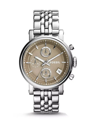 Fossil Boyfriend Chronograph Brown Dial Silver Steel Strap Watch for Women - ES3747