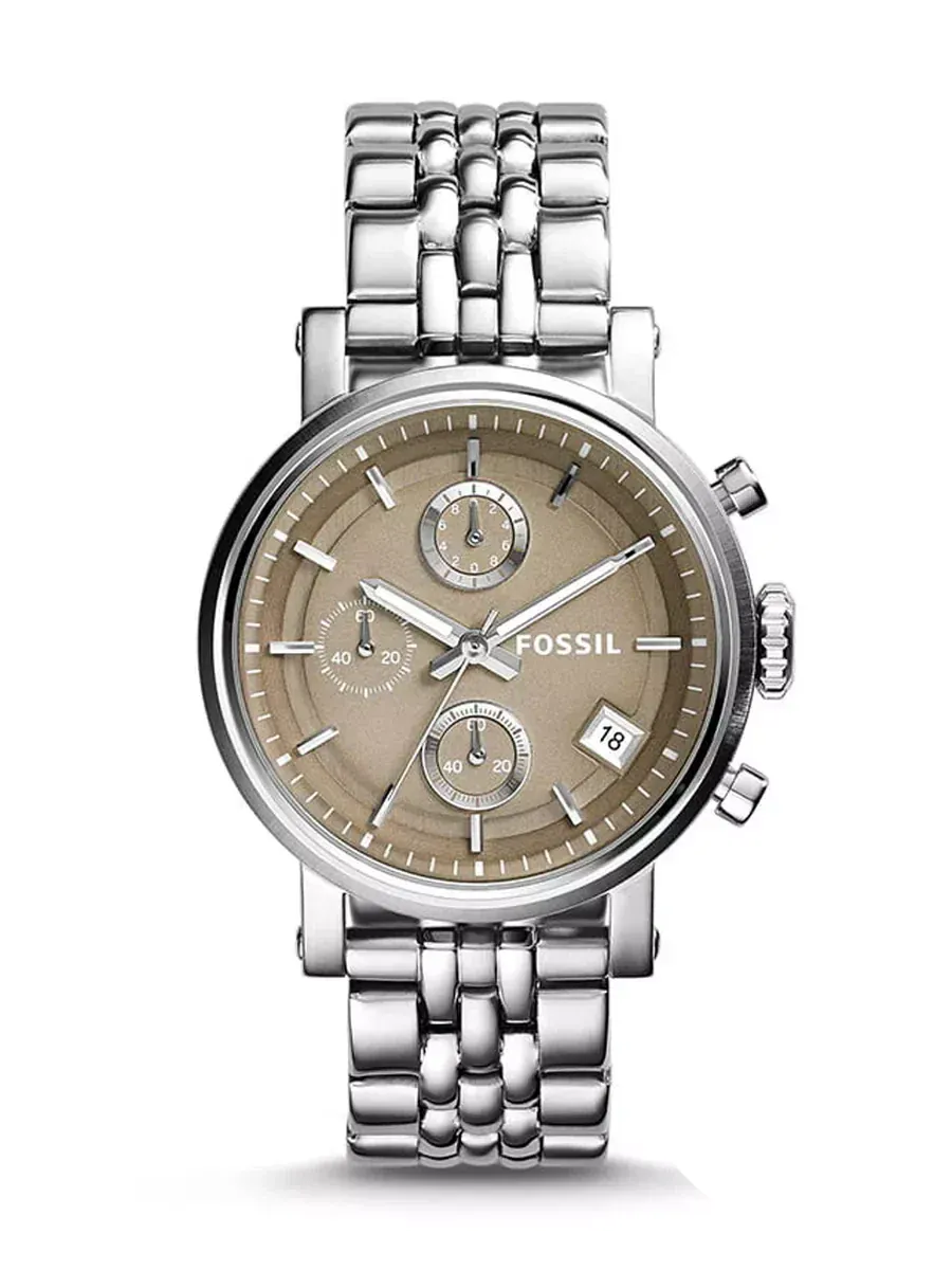 Fossil Boyfriend Chronograph Brown Dial Silver Steel Strap Watch for Women - ES3747