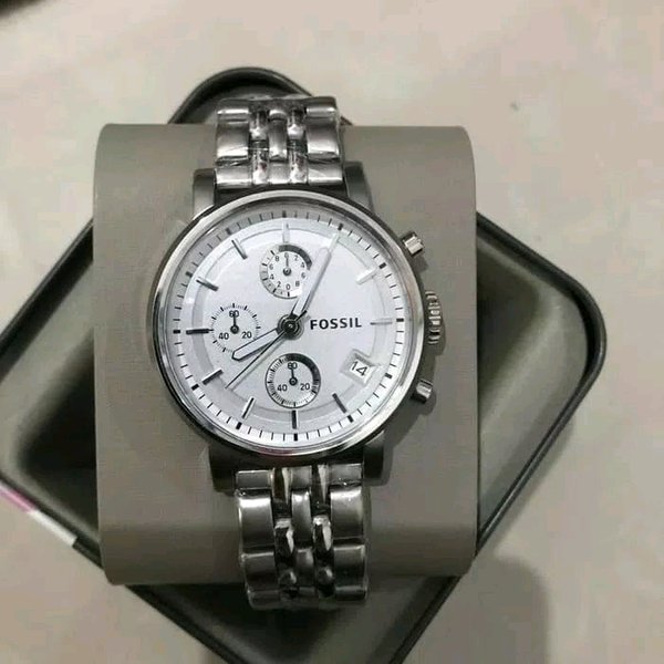 Fossil Boyfriend Chronograph Silver Dial Silver Steel Strap Watch for Women - ES2198