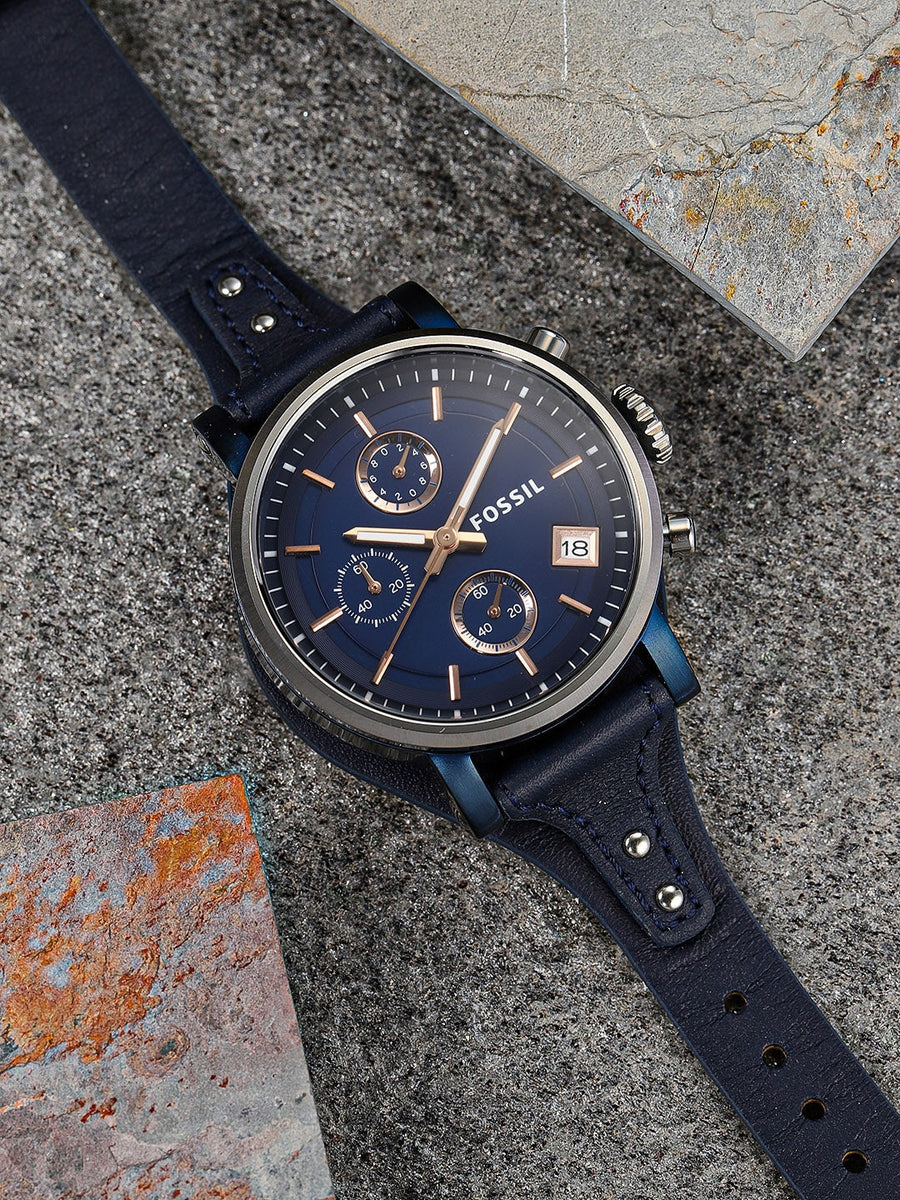 Fossil Boyfriend Sport Chronograph Blue Dial Blue Leather Strap Watch for Women - ES4113