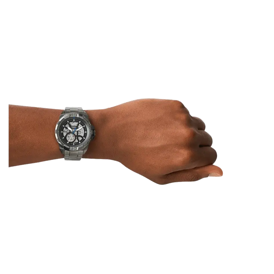 Fossil Bronson Automatic Skeleton Black Dial Grey Steel Strap Watch for Men - ME3218