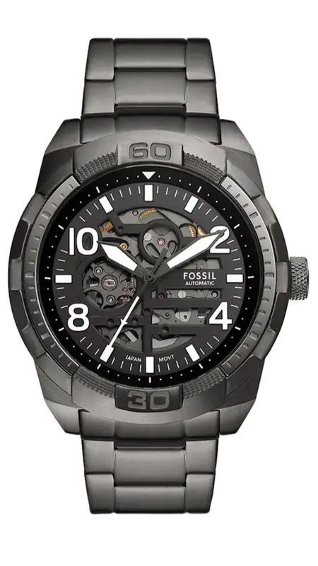 Fossil Bronson Automatic Skeleton Black Dial Grey Steel Strap Watch for Men - ME3255