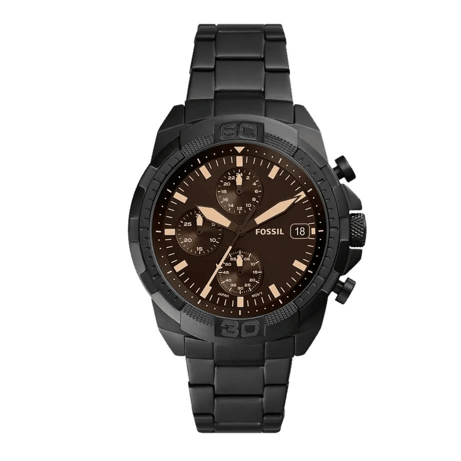 Fossil Bronson Chronograph Black Dial Black Steel Strap Watch for Men - FS5851