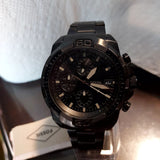 Fossil Bronson Chronograph Black Dial Black Steel Strap Watch for Men - FS5853