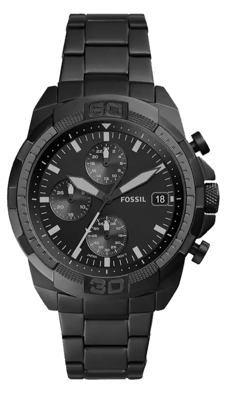 Fossil Bronson Chronograph Black Dial Black Steel Strap Watch for Men - FS5853