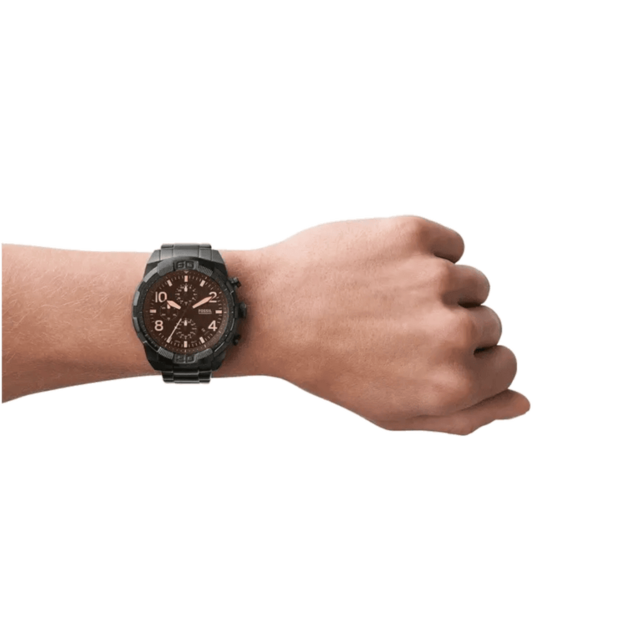 Fossil Bronson Chronograph Black Dial Black Steel Strap Watch for Men - FS5876