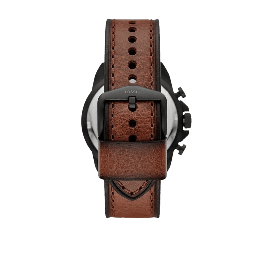 Fossil Bronson Chronograph Black Dial Brown Leather Strap Watch for Men - FS5856