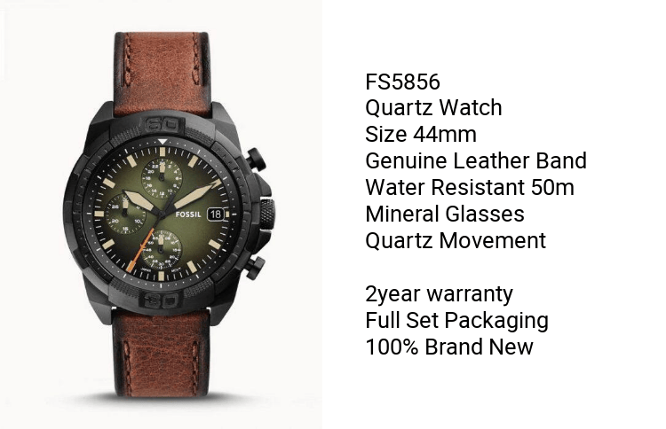 Fossil Bronson Chronograph Black Dial Brown Leather Strap Watch for Men - FS5856