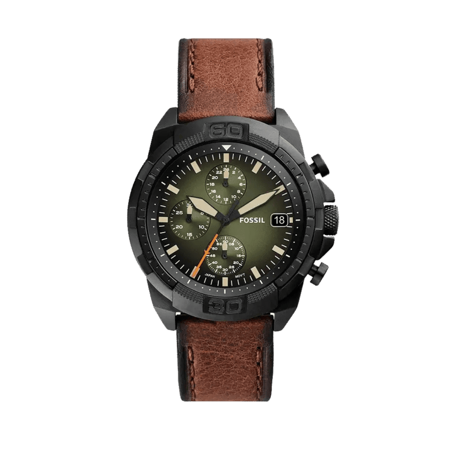 Fossil Bronson Chronograph Black Dial Brown Leather Strap Watch for Men - FS5856