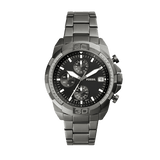 Fossil Bronson Chronograph Black Dial Grey Steel Strap Watch for Men - FS5852