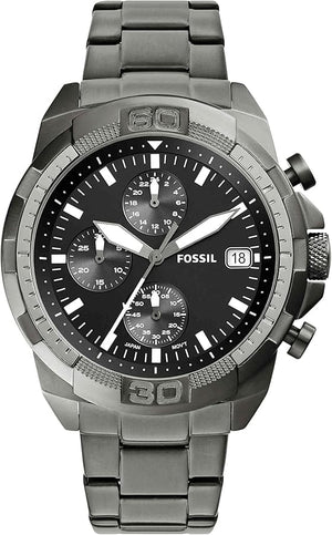 Fossil Bronson Chronograph Black Dial Grey Steel Strap Watch for Men - FS5852