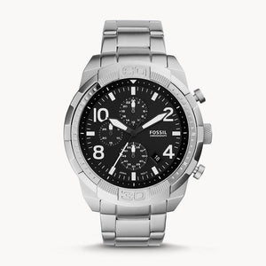 Fossil Bronson Chronograph Black Dial Silver Steel Strap Watch for Men - FS5710