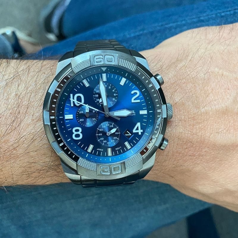 Fossil Bronson Chronograph Blue Dial Grey Steel Strap Watch for Men - FS5711