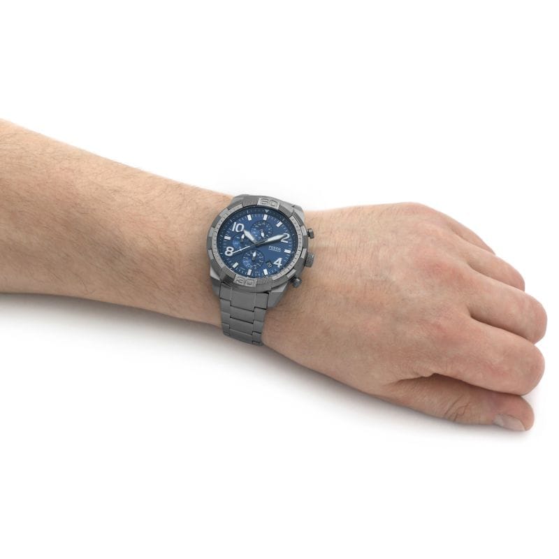 Fossil Bronson Chronograph Blue Dial Grey Steel Strap Watch for Men - FS5711